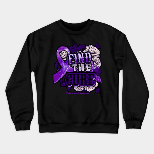 Fight The Cure Alzheimer's awareness Purple Ribbon and Roses Supporting warrior, gift for survivor fighting Alzheimer's Crewneck Sweatshirt by R@store